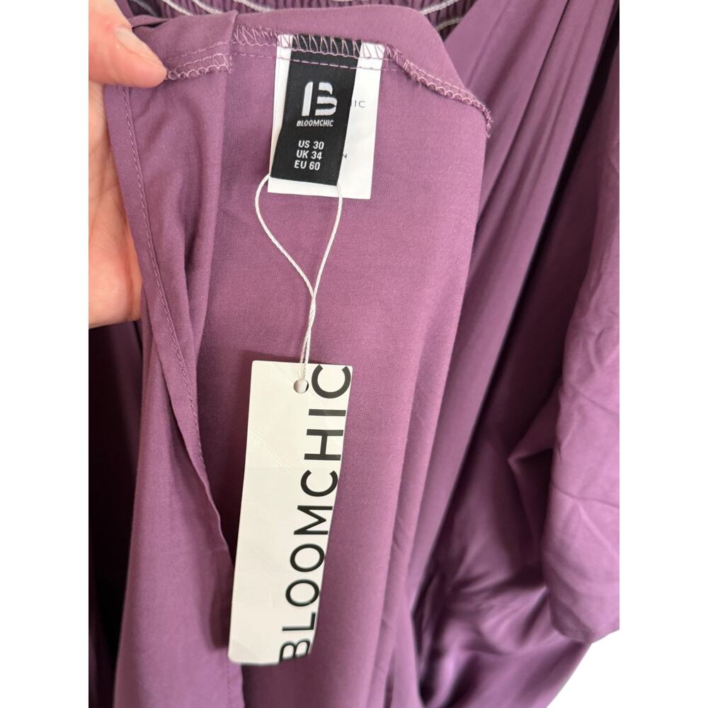 BloomChic Womens 6X 30 V Neck Ruched Knot Midi Dress Pocket Ruffle Hem NWT - Picture 7 of 13